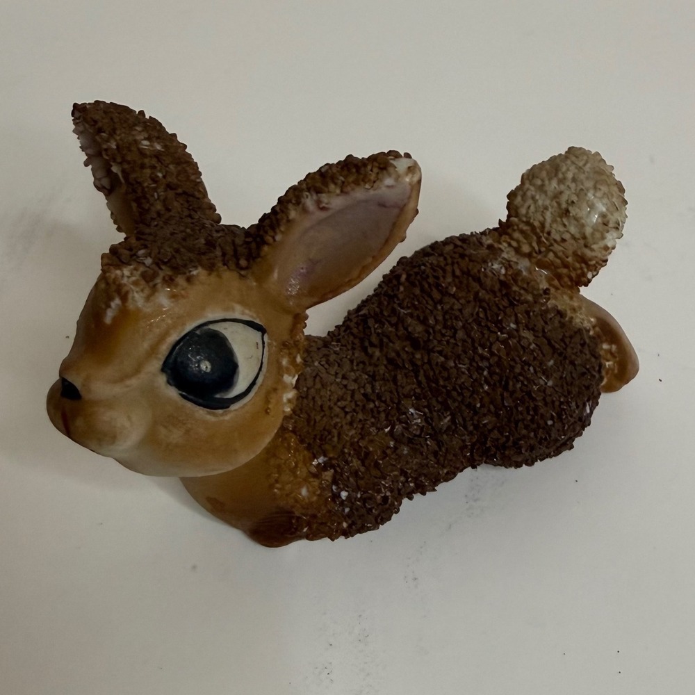 Vintage Made in Japan Brown Spaghetti Ceramic Bunny Rabbit Figurine Miniature